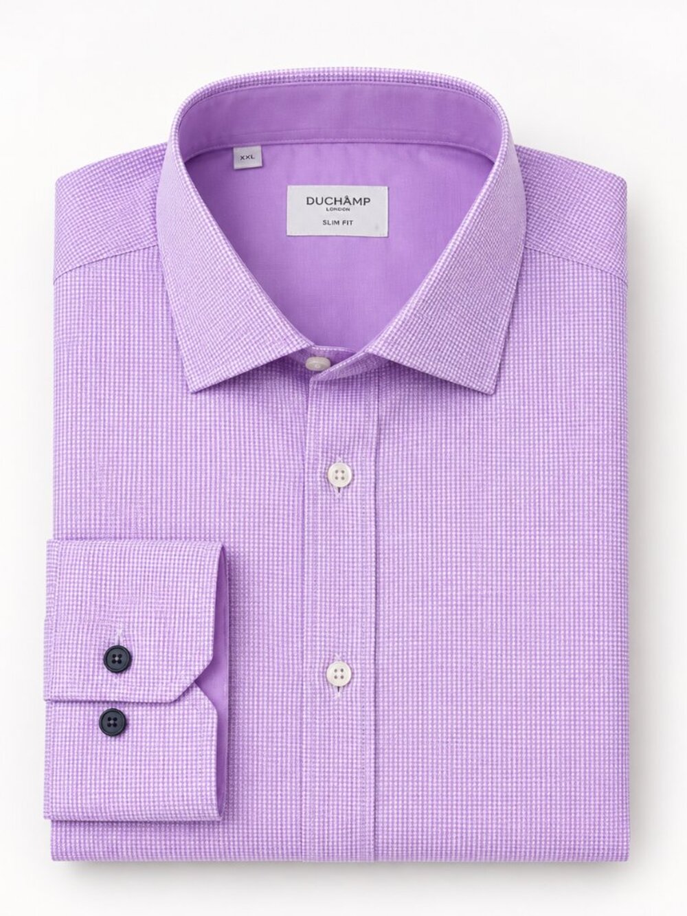 Men’s XXL Lavender Micro Check Dress Shirt Slim Fit French Cuff London EUC